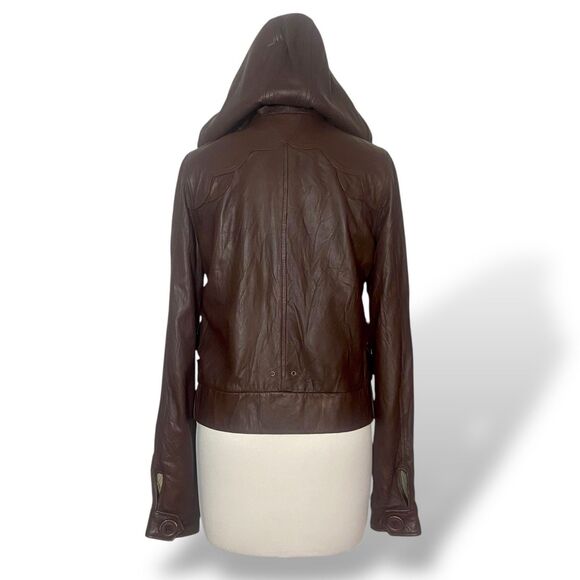 Mike & Chris Women's Genuine Leather Full Zipper Hooded Jacket Size M Brown USA - Picture 3 of 12